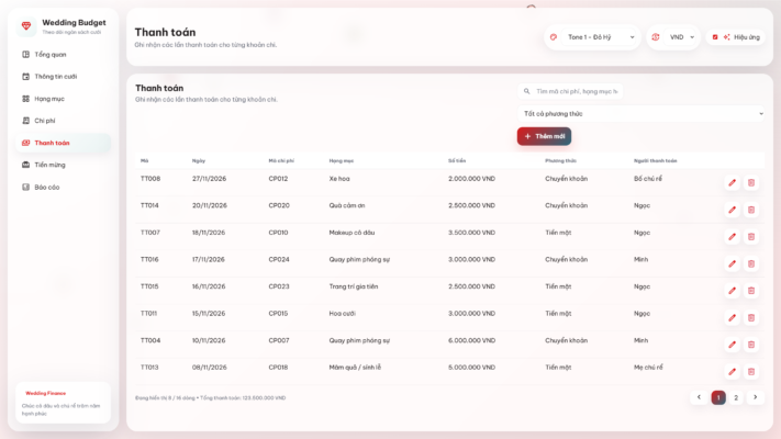 Web App – Quản lý chi phí / tiền mừng đám cưới thông minh & tự động - Ảnh 8