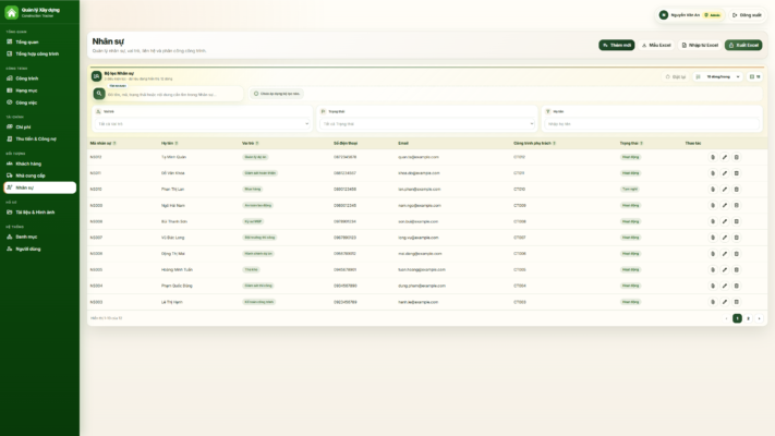 WEB APP – Quản lý công trình xây dựng (Tiến độ, chi phí, công nợ, nhân sự, hạng mục & công việc) - Ảnh 12