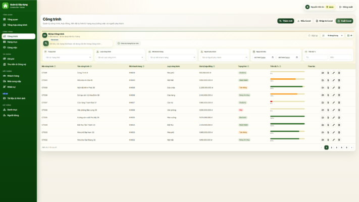 WEB APP – Quản lý công trình xây dựng (Tiến độ, chi phí, công nợ, nhân sự, hạng mục & công việc) - Ảnh 5