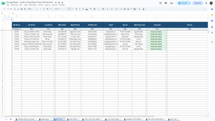 Google Sheet – Quản lý Hợp đồng & Theo dõi Phát sinh - Ảnh 4