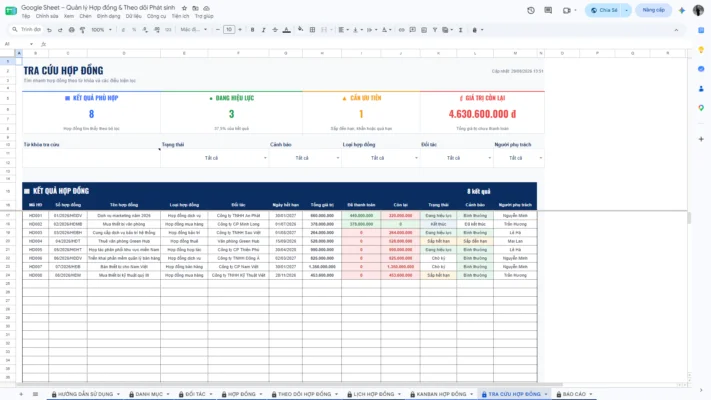 Google Sheet – Quản lý Hợp đồng & Theo dõi Phát sinh - Ảnh 8