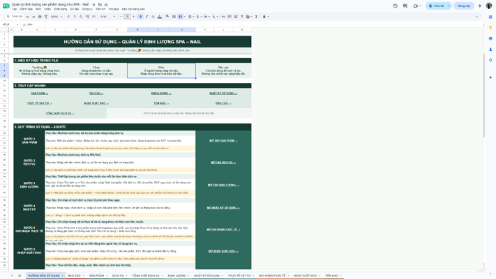 Google Sheet – Quản lý định lượng sản phẩm dùng cho SPA – Nail - Ảnh 2