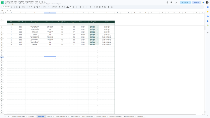 Google Sheet – Quản lý định lượng sản phẩm dùng cho SPA – Nail - Ảnh 4