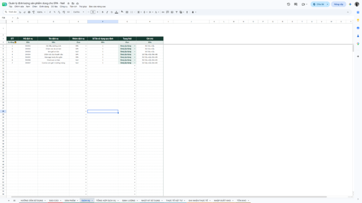 Google Sheet – Quản lý định lượng sản phẩm dùng cho SPA – Nail - Ảnh 5