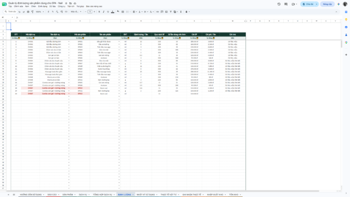 Google Sheet – Quản lý định lượng sản phẩm dùng cho SPA – Nail - Ảnh 7