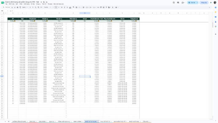 Google Sheet – Quản lý định lượng sản phẩm dùng cho SPA – Nail - Ảnh 8