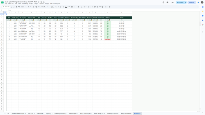 Google Sheet – Quản lý định lượng sản phẩm dùng cho SPA – Nail - Ảnh 12