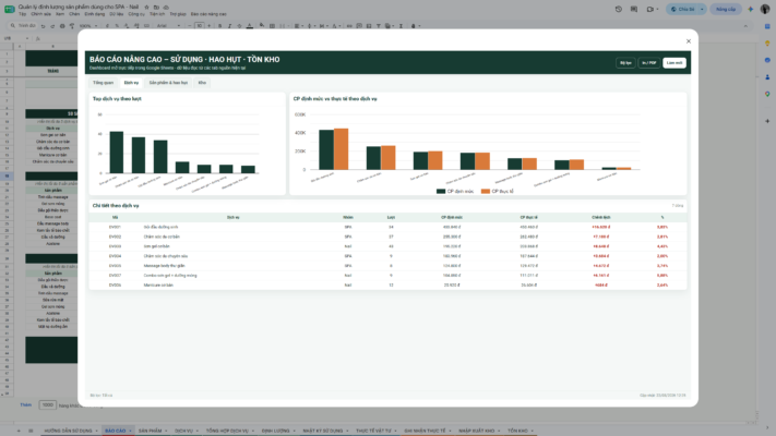 Google Sheet – Quản lý định lượng sản phẩm dùng cho SPA – Nail - Ảnh 14
