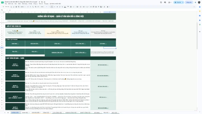 Google Sheet – Quản lý văn bản đến & công việc dành cho cơ quan 1.0 - Ảnh 2